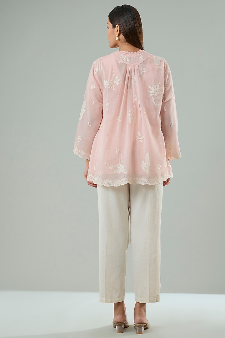 Pink Silk & Cotton Applique Work Shirt by Azu at Pernia's Pop Up Shop