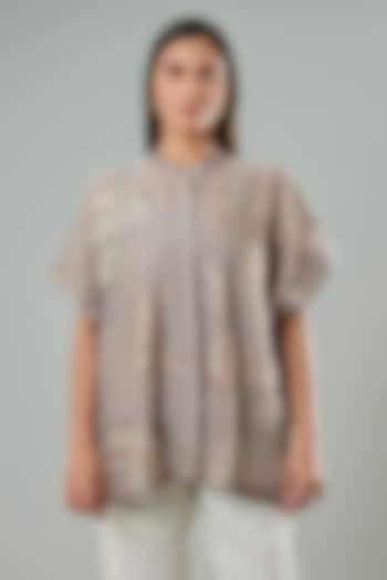 Mousse Brown Silk & Cotton Applique Work Shirt by Azu at Pernia's Pop Up Shop