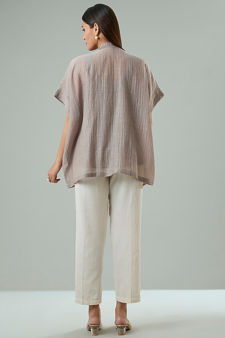Mousse Brown Silk & Cotton Applique Work Shirt by Azu at Pernia's Pop Up Shop