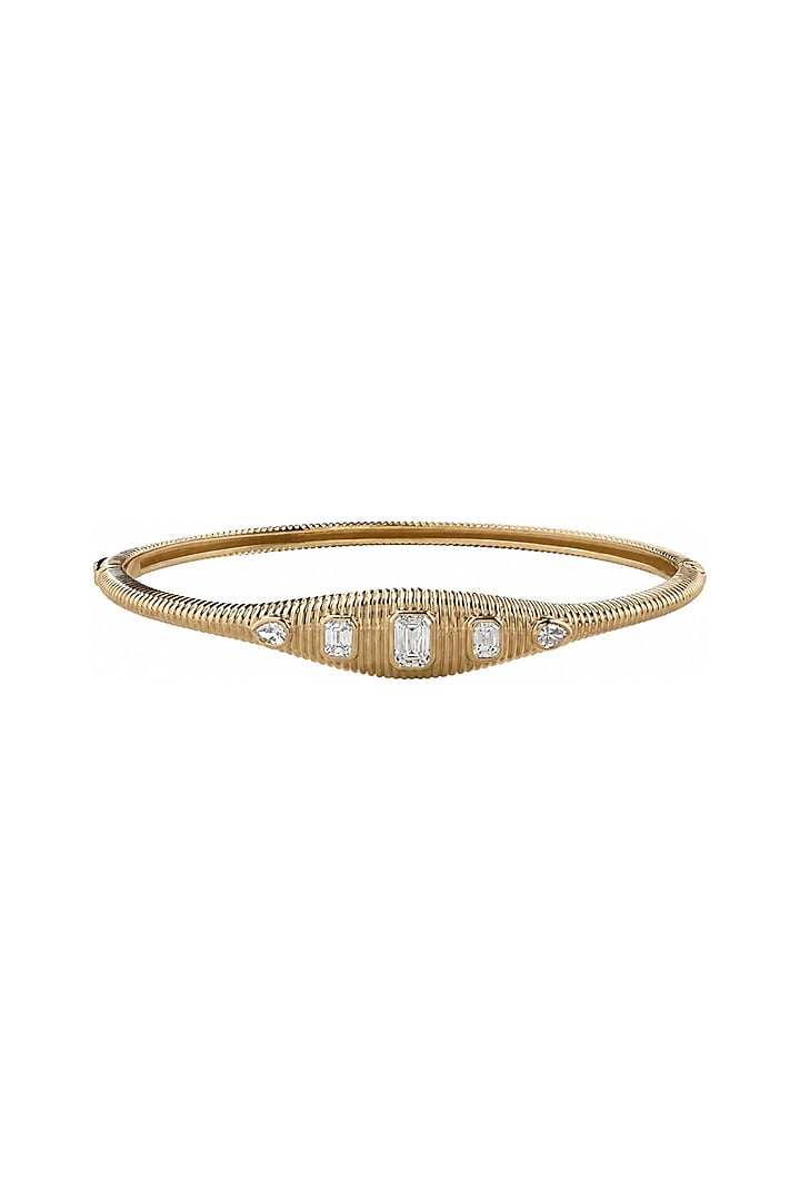 Yellow Gold Finish Pear-Shaped Diamond Bangle by Azure Jewel at Pernia's Pop Up Shop
