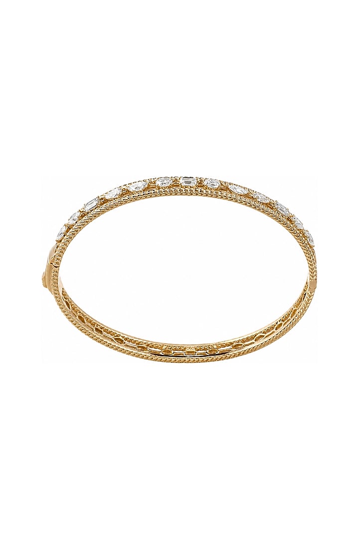 Yellow Gold Finish Oval & Pear-Shaped Diamond Bangle by Azure Jewel at Pernia's Pop Up Shop