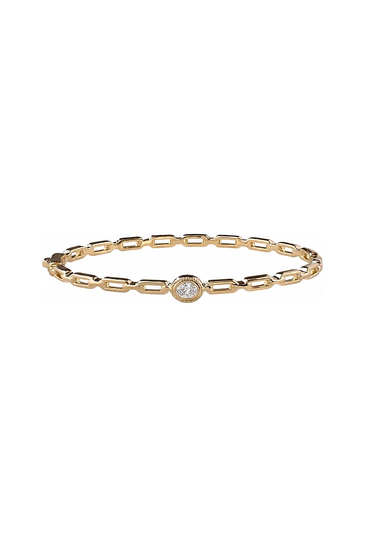 Yellow Gold Finish Oval-Shaped Diamond Bangle by Azure Jewel at Pernia's Pop Up Shop