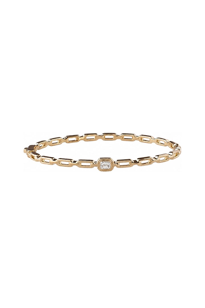 Yellow Gold Finish Emerald-Cut Diamond Bangle by Azure Jewel at Pernia's Pop Up Shop