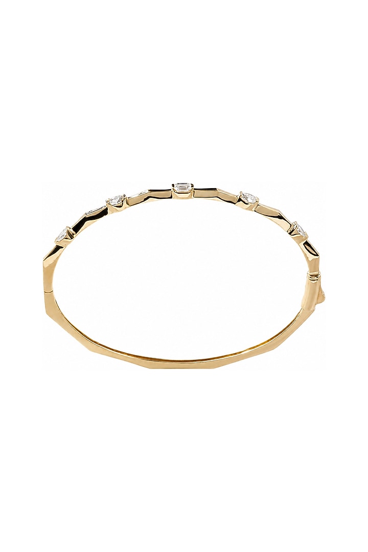 Yellow Gold Finish Pear & Emerald-Cut Diamond Bangle by Azure Jewel at Pernia's Pop Up Shop
