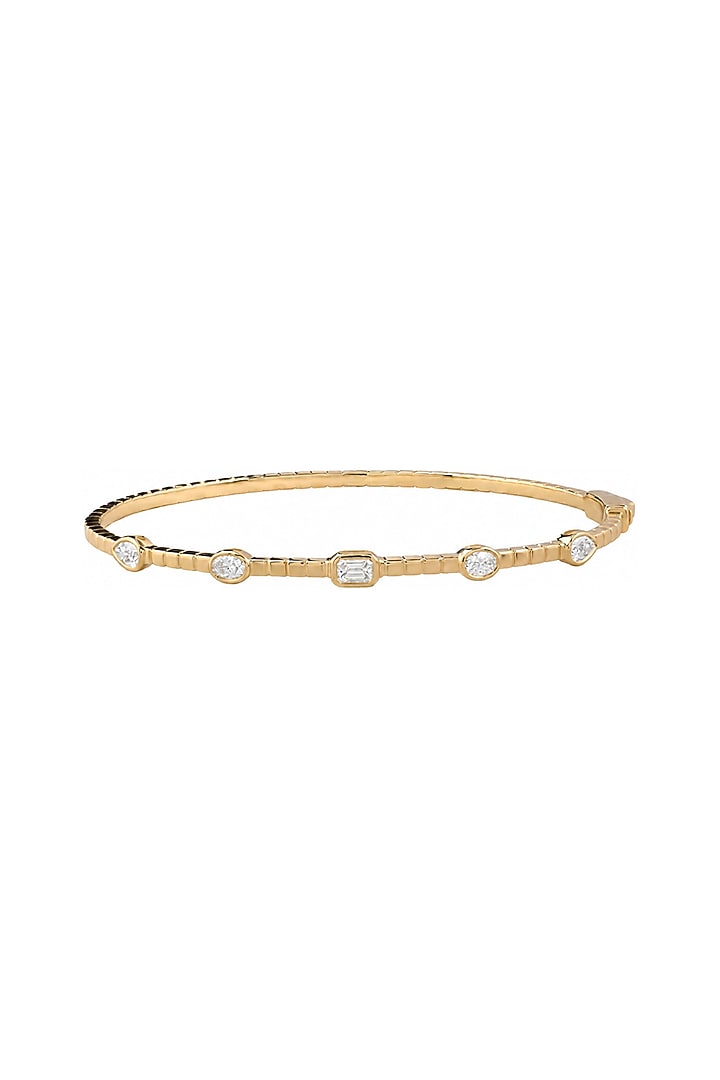 Yellow Gold Finish Pear & Emerald-Cut Diamond Bangle by Azure Jewel at Pernia's Pop Up Shop