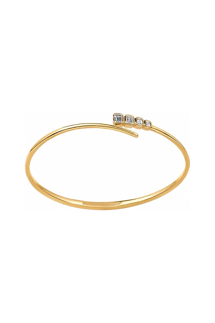 Yellow Gold Finish Emerald-Cut Diamond Bangle by Azure Jewel at Pernia's Pop Up Shop