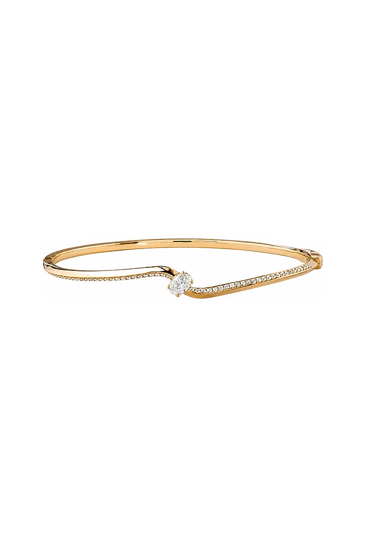 Yellow Gold Finish Oval & Round-Shaped Diamond Bangle by Azure Jewel at Pernia's Pop Up Shop