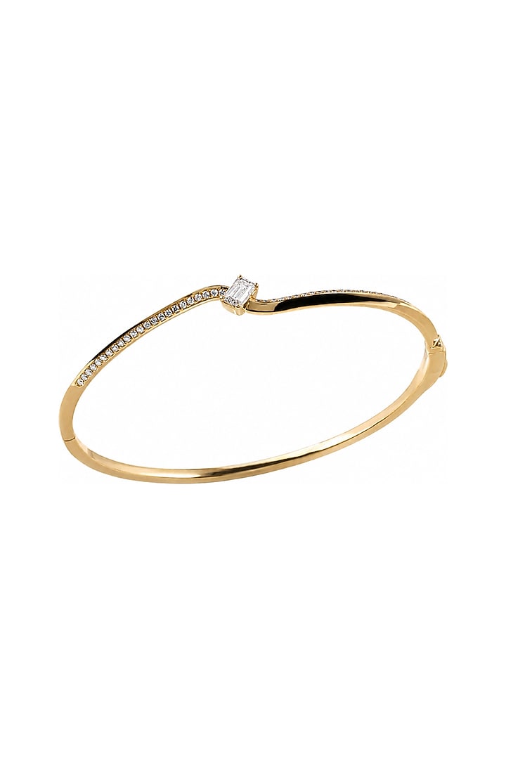 Yellow Gold Finish Emerald & Round-Shaped Diamond Bangle by Azure Jewel at Pernia's Pop Up Shop