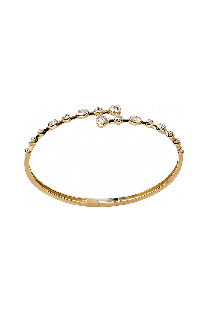Yellow Gold Finish Heart & Pear-Shaped Diamond Bangle by Azure Jewel at Pernia's Pop Up Shop
