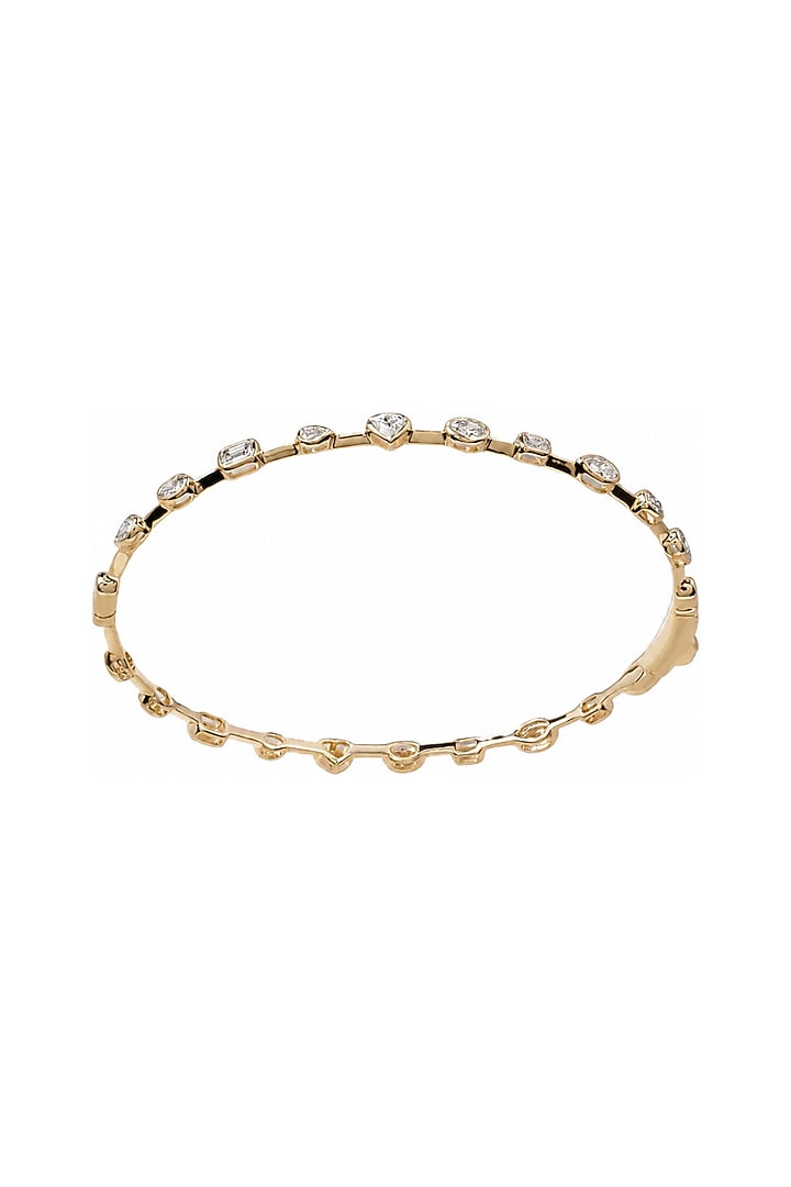 Yellow Gold Finish Heart & Oval-Shaped Diamond Bangle by Azure Jewel at Pernia's Pop Up Shop