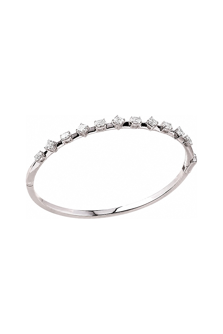 White Gold Finish Marquise & Asscher-Cut Diamond Bangle by Azure Jewel at Pernia's Pop Up Shop