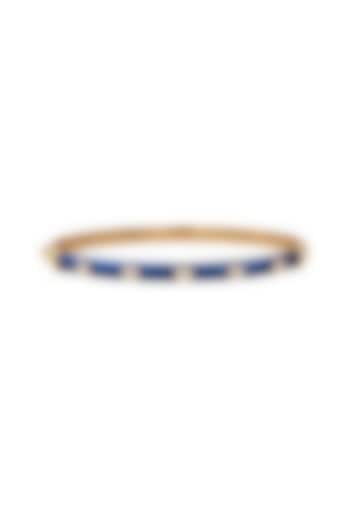 Yellow Gold Finish Emerald-Shaped Diamond Blue Enameled Bangle by Azure Jewel at Pernia's Pop Up Shop