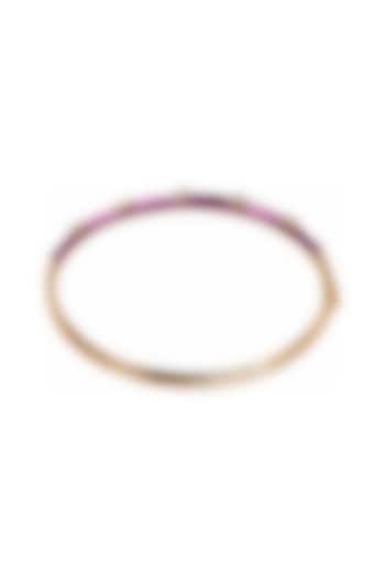 Yellow Gold Finish Pear-Shaped Diamond Pink Enameled Bangle by Azure Jewel at Pernia's Pop Up Shop