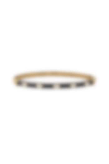 Yellow Gold Finish Emerald & Pear-Shaped Diamond Grey Enameled Bangle by Azure Jewel at Pernia's Pop Up Shop