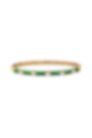 Yellow Gold Finish Oval-Shaped Diamond Green Enameled Bangle by Azure Jewel at Pernia's Pop Up Shop