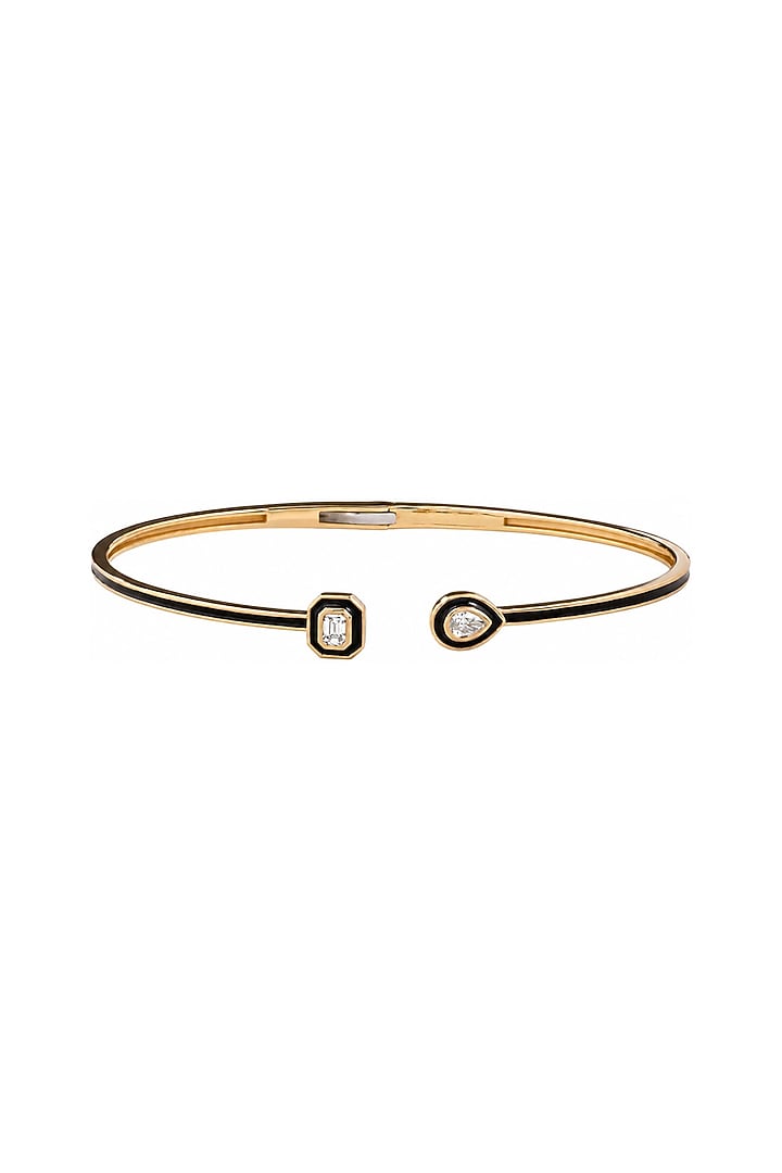 Yellow Gold Finish Pear-Shaped Emerald Stone Black Enameled Bangle by Azure Jewel at Pernia's Pop Up Shop
