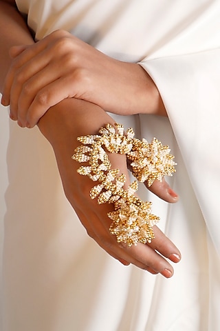 Gold Plated Beads & Pearl Ring by Vaidaan Jewellery