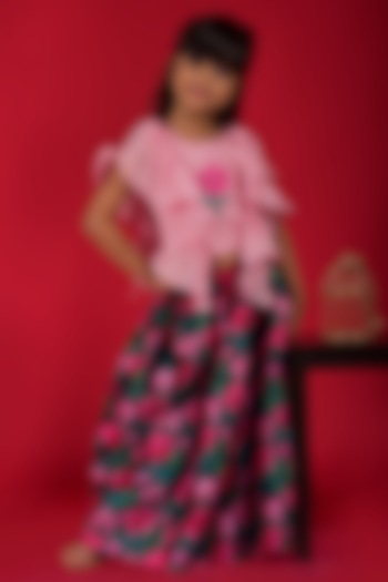 Dark Teal Floral Printed Skirt Set For Girls by Kirti Agarwal Pret n Couture at Pernia's Pop Up Shop