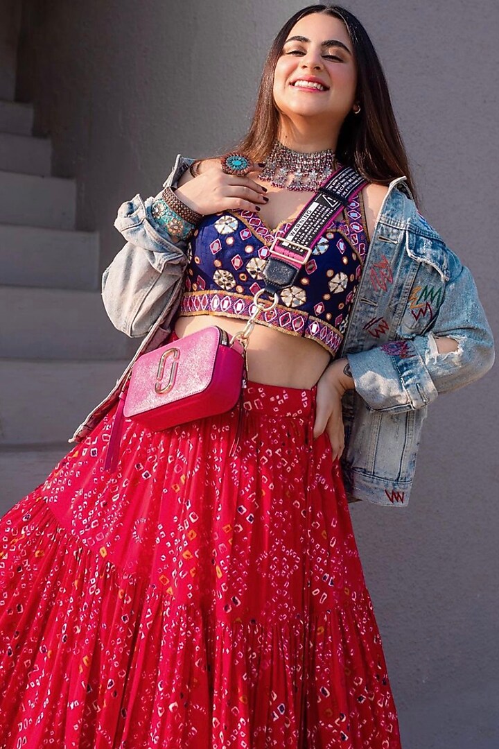 Hot Pink Silk Tiered Skirt Set by Nitara Dhanraj Label at Pernia's Pop Up Shop
