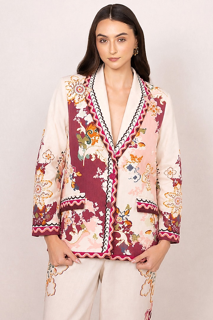 Multi Coloured Linen Viscose Printed Jacket by Ranna Gill at Pernia's Pop Up Shop