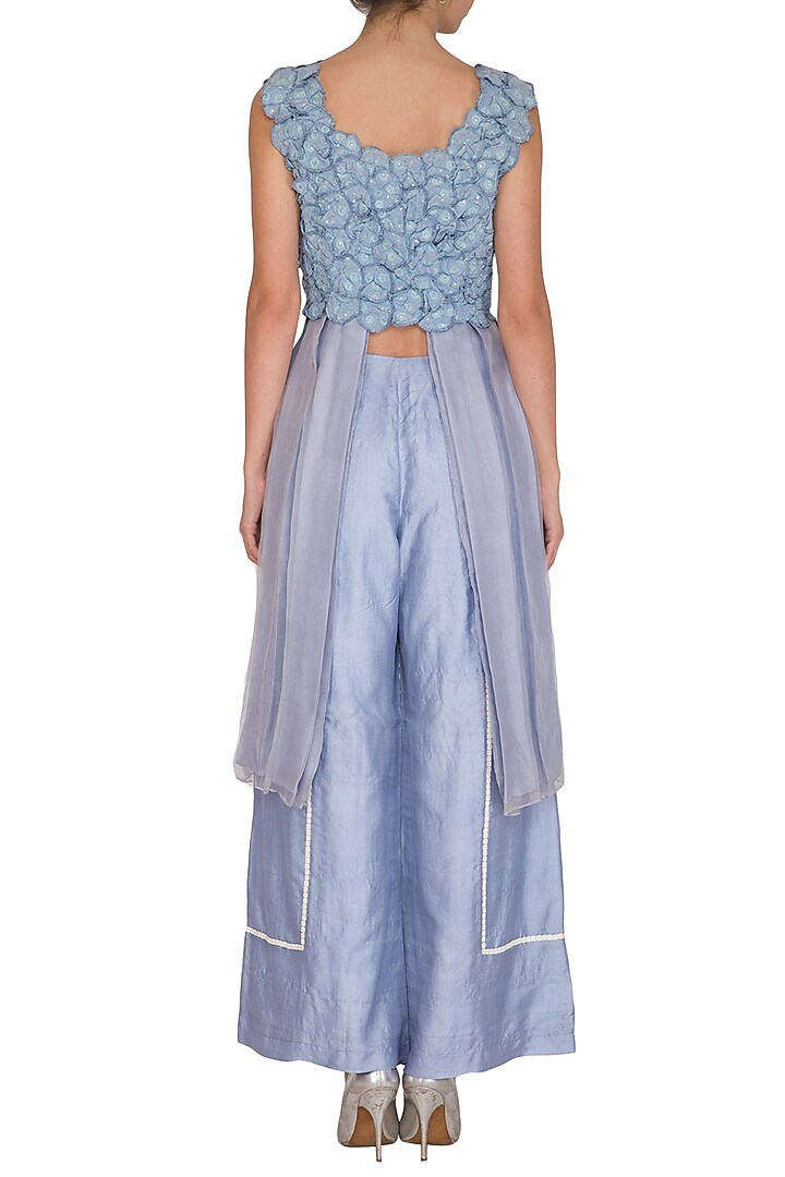 Pastel Blue Sleeveless Tunic With Sequins Palazzo Pants by Baavli at Pernia's Pop Up Shop