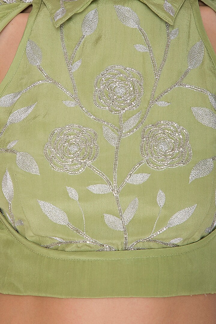 Green Embroidered Crop Top With Wedding Lehenga Skirt by Baavli at Pernia's Pop Up Shop