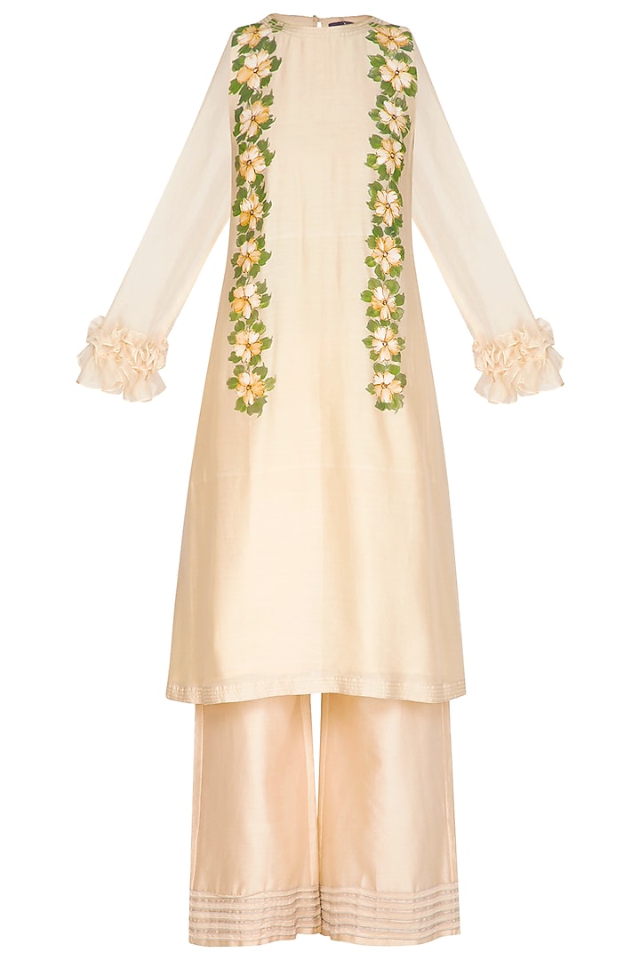Ivory Hand Painted Kurta With Pants by Baavli