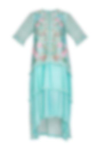 Teal Hand Painted Layered Dress by Baavli