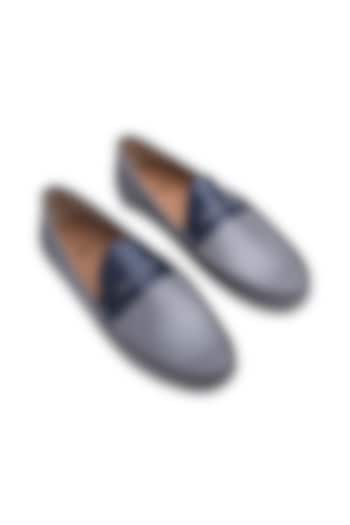 Grey & Blue Nappa Leather Loafers by Baron&Bay