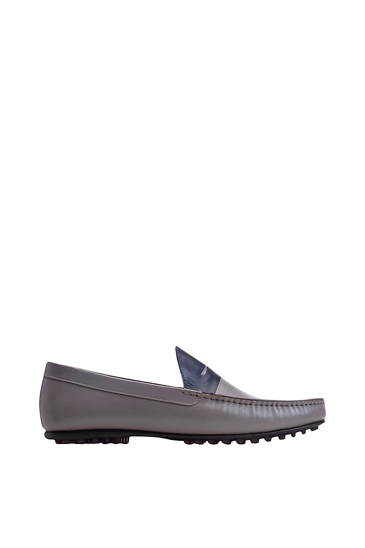 Grey & Blue Nappa Leather Loafers by Baron&Bay at Pernia's Pop Up Shop