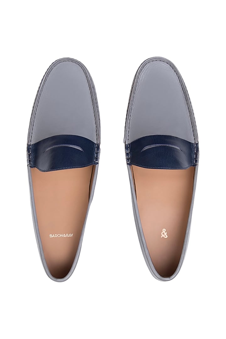Grey & Blue Nappa Leather Loafers by Baron&Bay at Pernia's Pop Up Shop