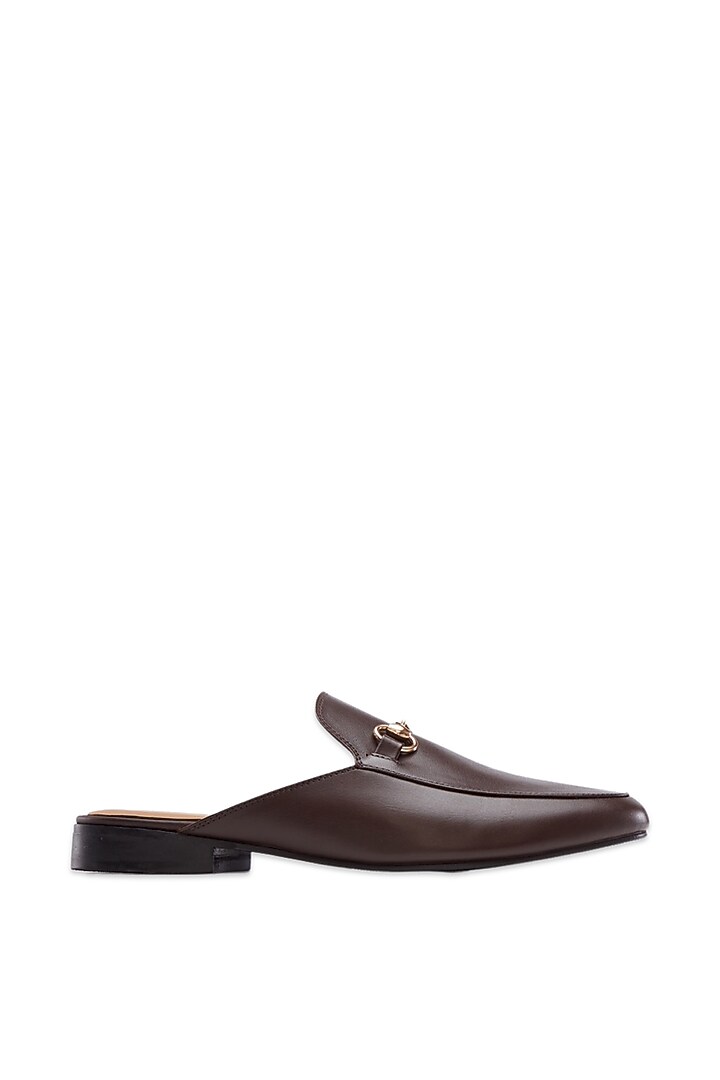Brown Nappa Leather Mules by Baron&Bay at Pernia's Pop Up Shop