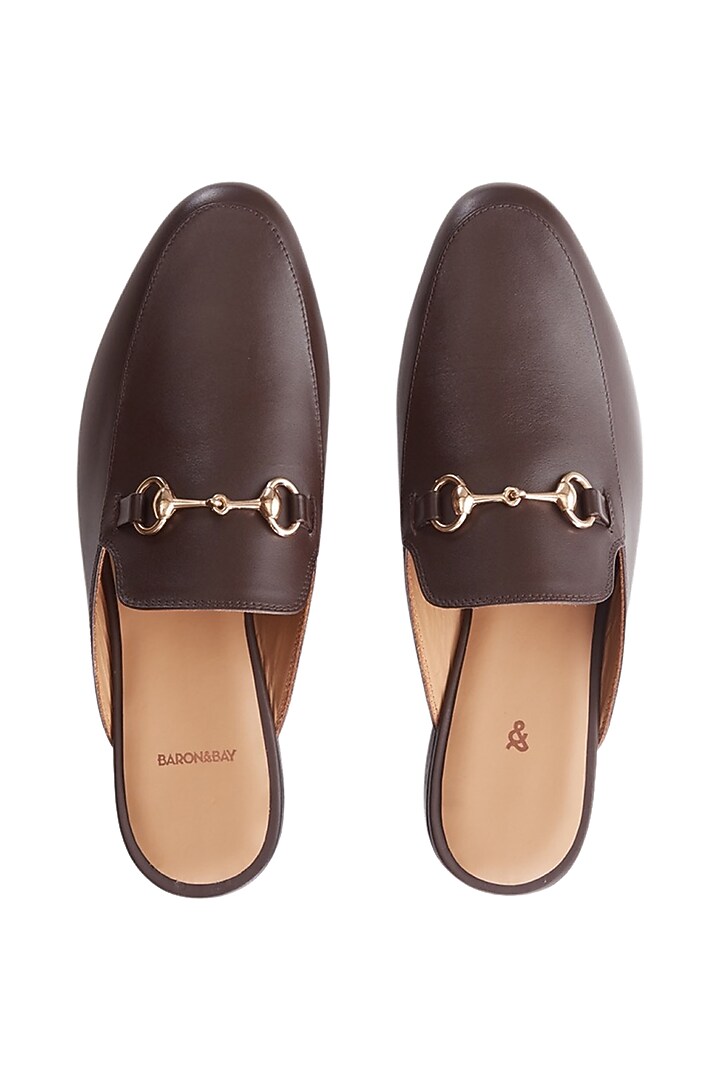Brown Nappa Leather Mules by Baron&Bay at Pernia's Pop Up Shop