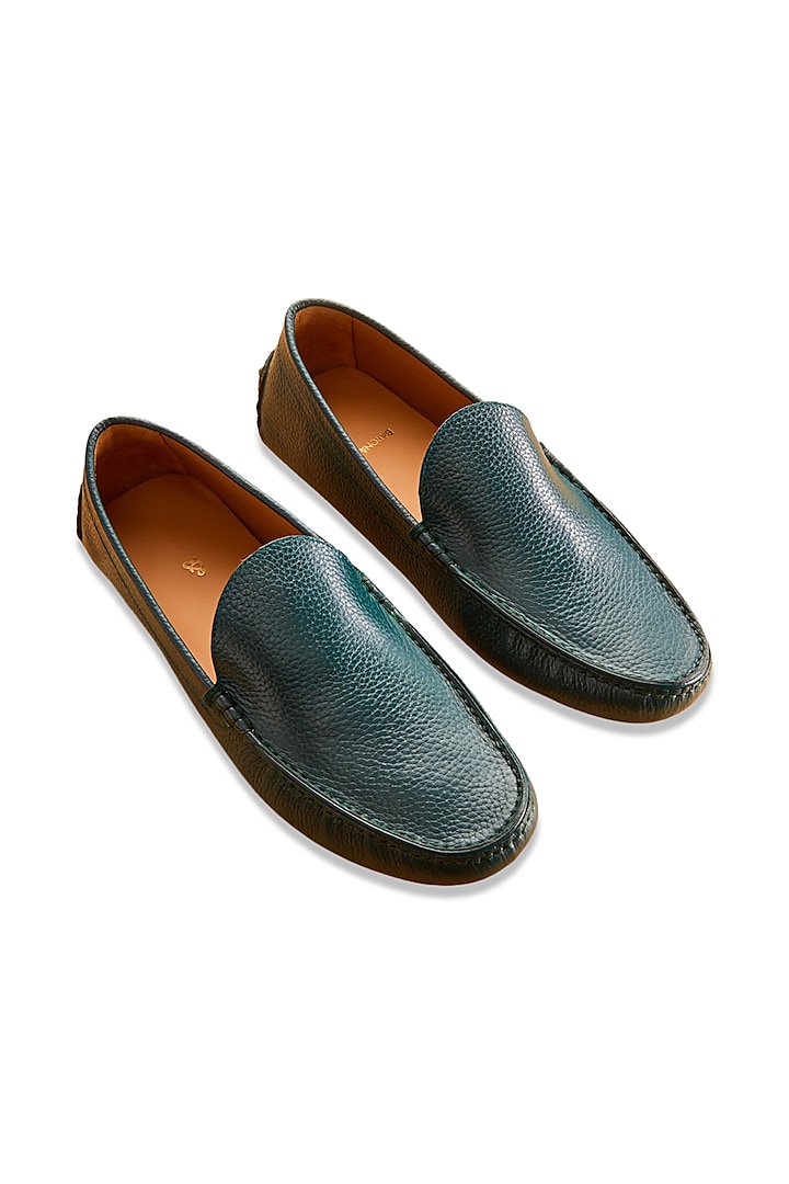 Green Milled Leather Shoes by Baron&Bay