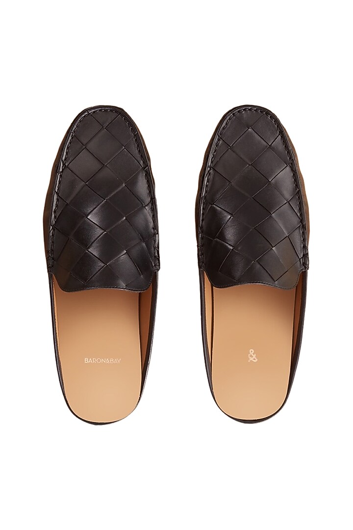 Black Woven Mules In Nappa Leather by Baron&Bay at Pernia's Pop Up Shop