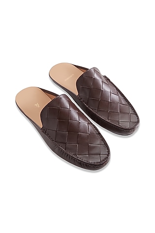 Brown Woven Mules In Nappa Leather by Baron&Bay