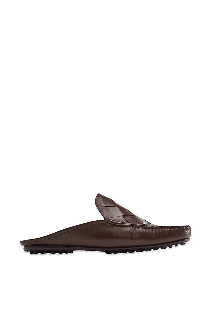 Brown Woven Mules In Nappa Leather by Baron&Bay at Pernia's Pop Up Shop