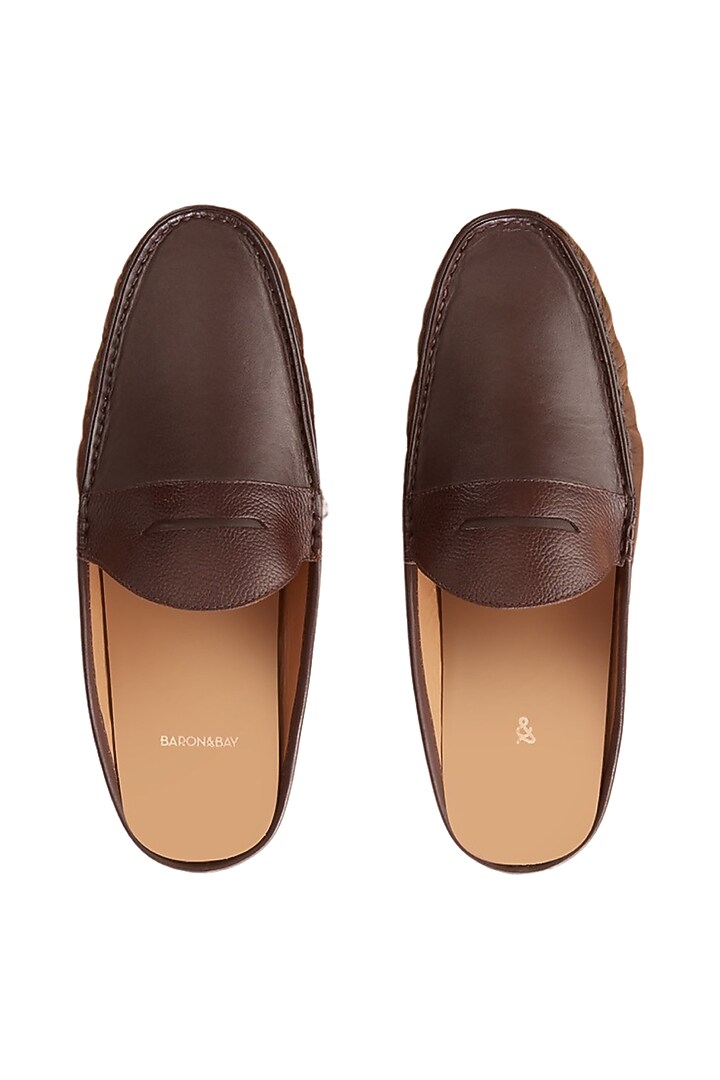 Brown Penny Mules In Nappa Leather by Baron&Bay at Pernia's Pop Up Shop