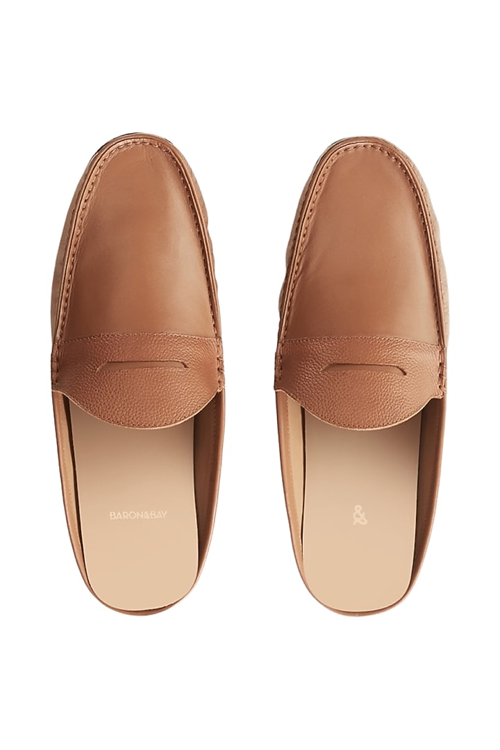 Tan Penny Mules In Nappa Leather by Baron&Bay at Pernia's Pop Up Shop