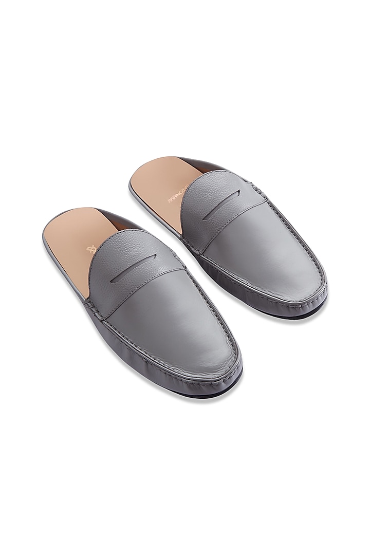 Grey Penny Mules In Nappa Leather by Baron&Bay