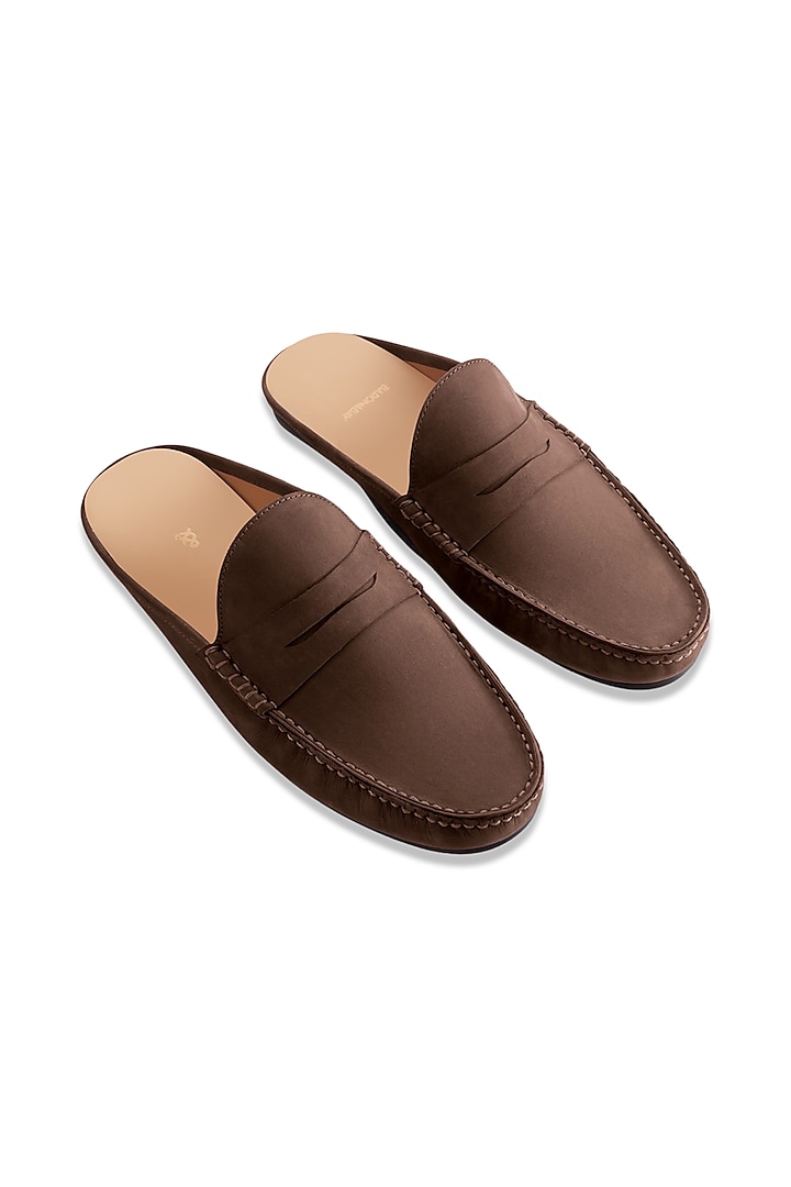 Brown Penny Mules In Nubuck Leather by Baron&Bay