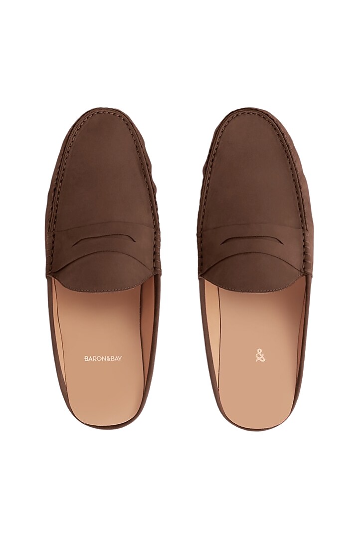 Brown Penny Mules In Nubuck Leather by Baron&Bay at Pernia's Pop Up Shop