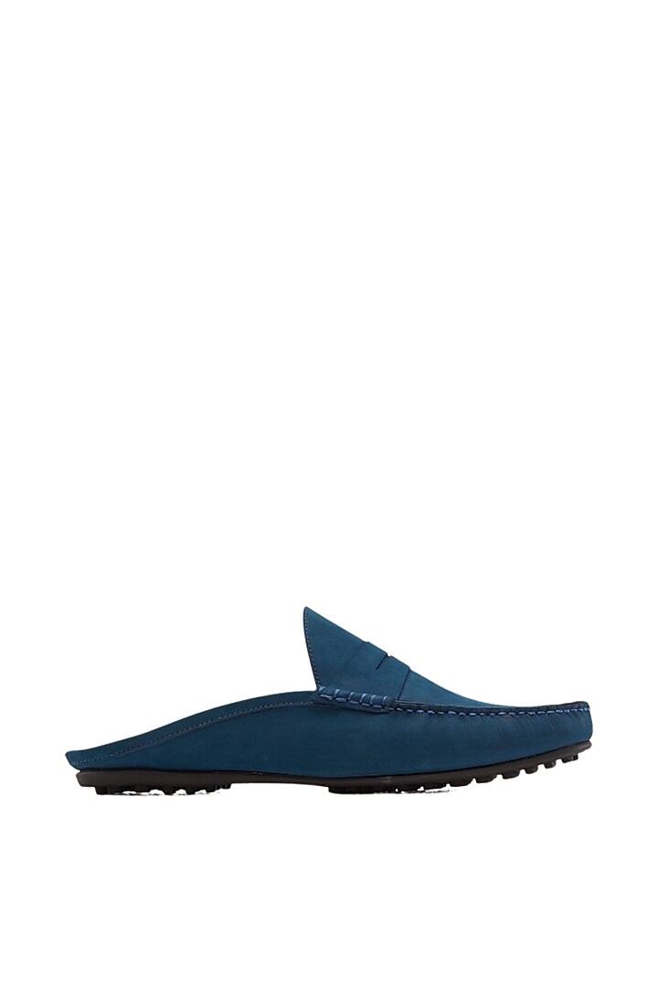 Blue Penny Mules In Nubuck Leather by Baron&Bay at Pernia's Pop Up Shop