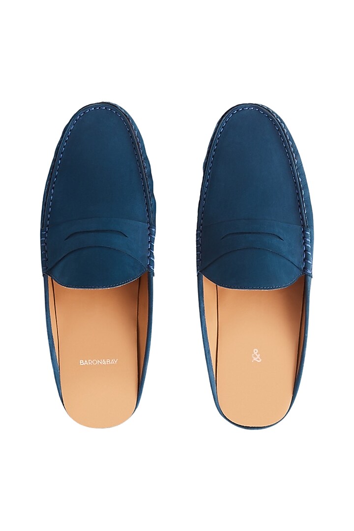 Blue Penny Mules In Nubuck Leather by Baron&Bay at Pernia's Pop Up Shop