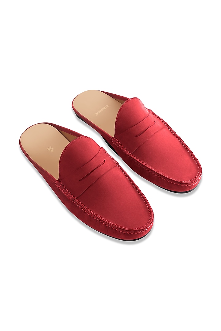 Red Penny Mules In Nubuck Leather by Baron&Bay