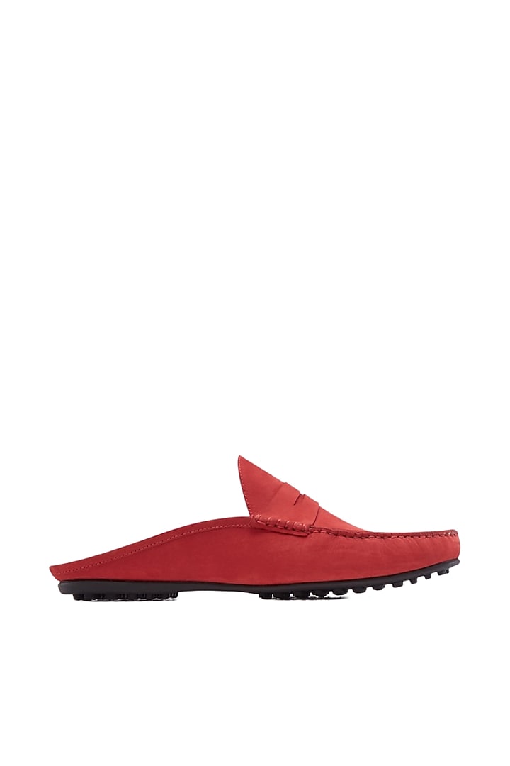 Red Penny Mules In Nubuck Leather by Baron&Bay at Pernia's Pop Up Shop