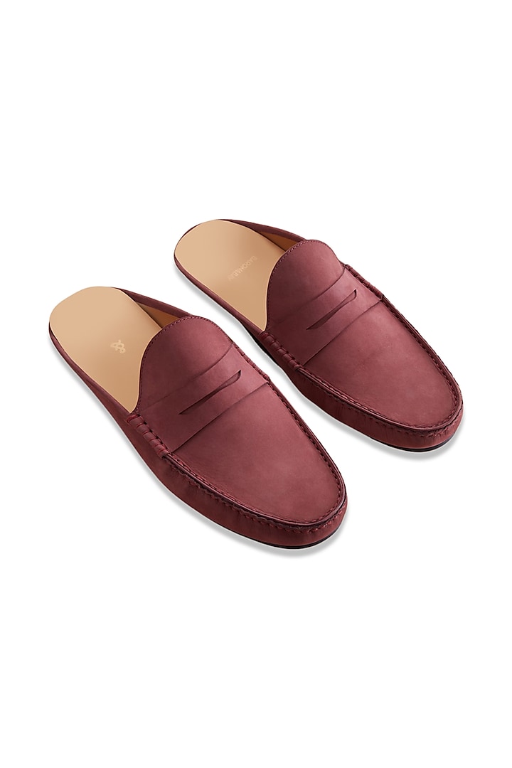 Burgundy Penny Mules In Nubuck Leather by Baron&Bay