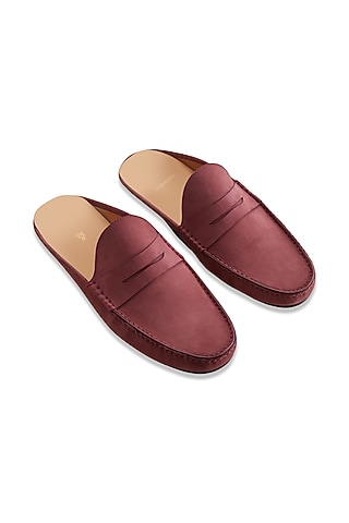 Burgundy Penny Mules In Nubuck Leather by Baron&Bay