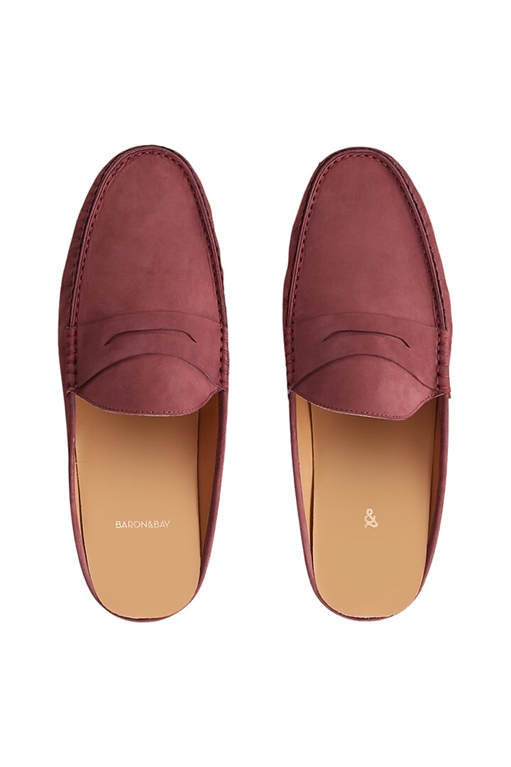 Burgundy Penny Mules In Nubuck Leather by Baron&Bay at Pernia's Pop Up Shop