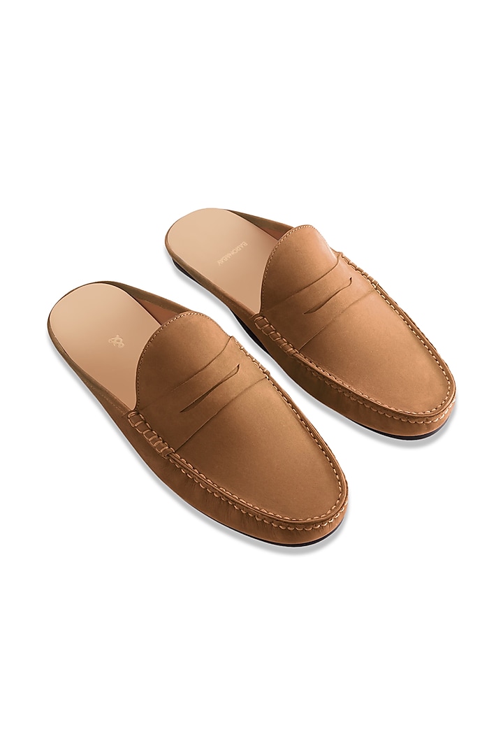 Tan Penny Mules In Nubuck Leather by Baron&Bay